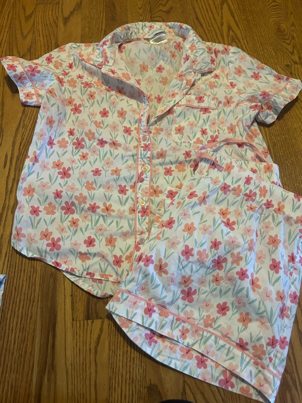 The Company Store Pink Floral Short-Sleeve Pajama Set